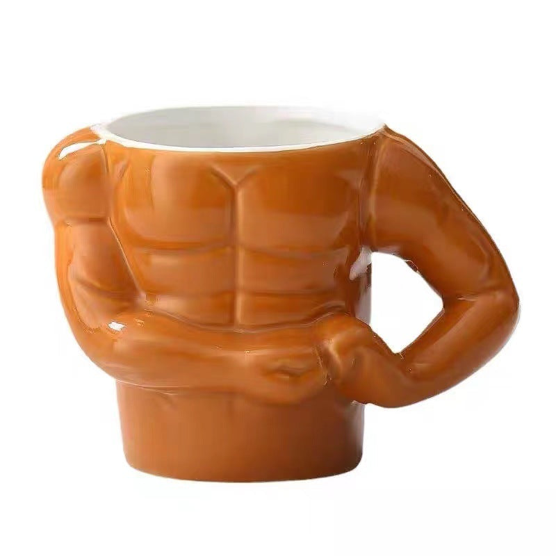 Ceramic mug in torso shape with muscular body and ergonomic handle — product view 3