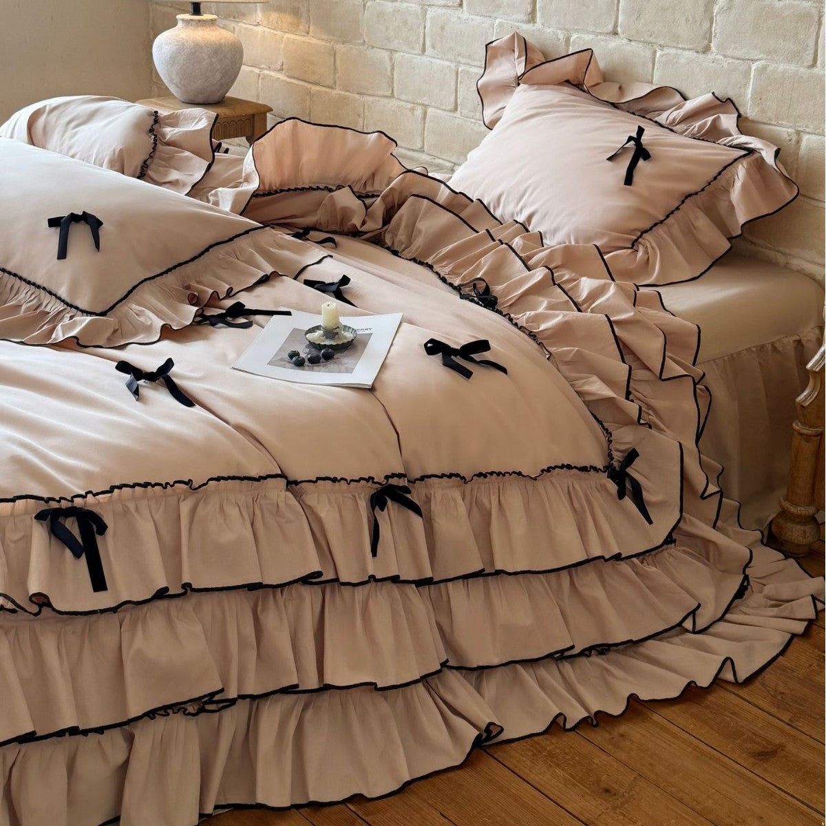 Romantic bedding set with ruffles, frills, and decorative bows — product view 6