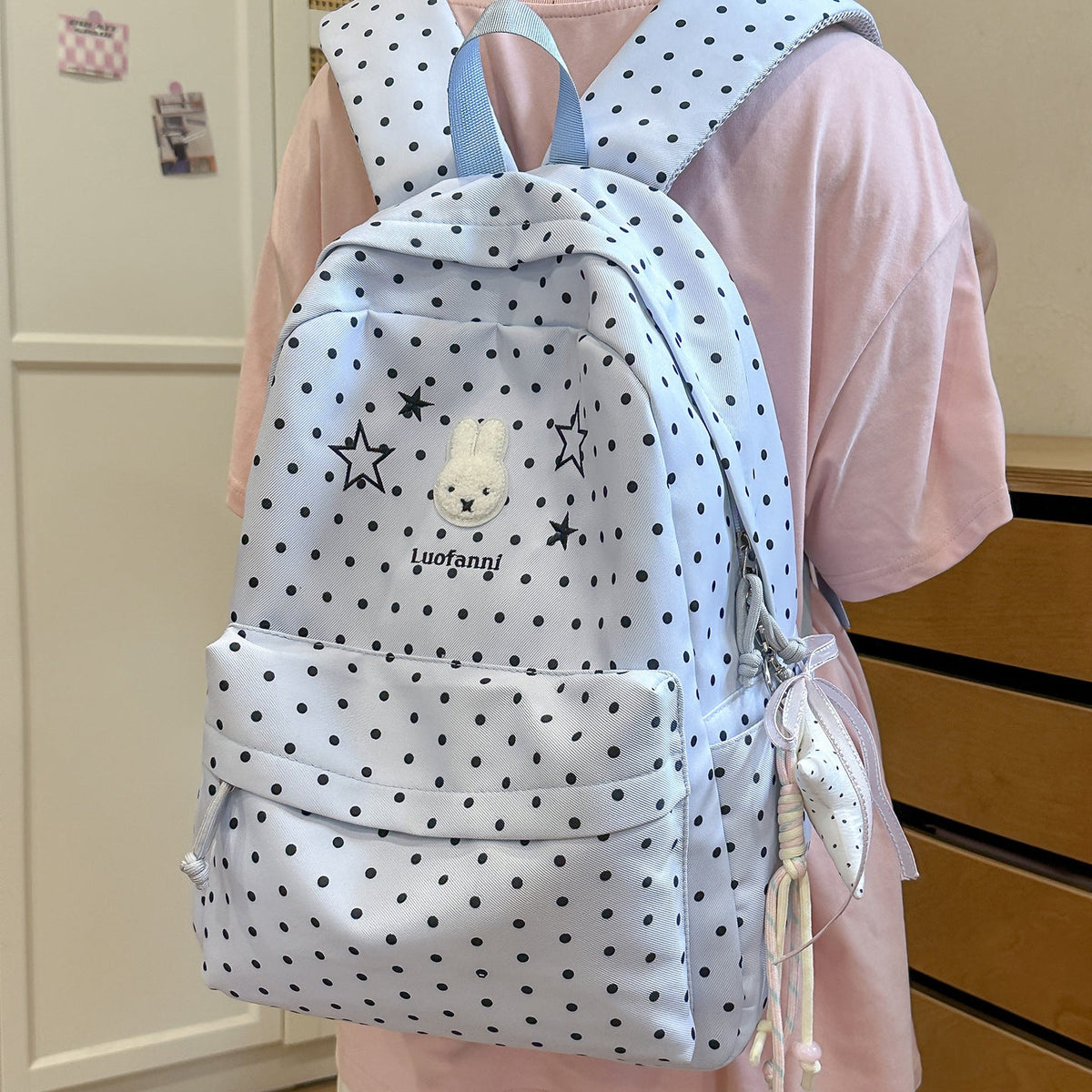 Polka Dot Backpack with Cute Character Accents LoungeYard — product view 3