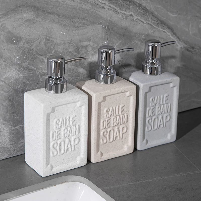 Embossed Ceramic Bathroom Soap Dispenser with Chrome Pump LoungeYard — product view 4