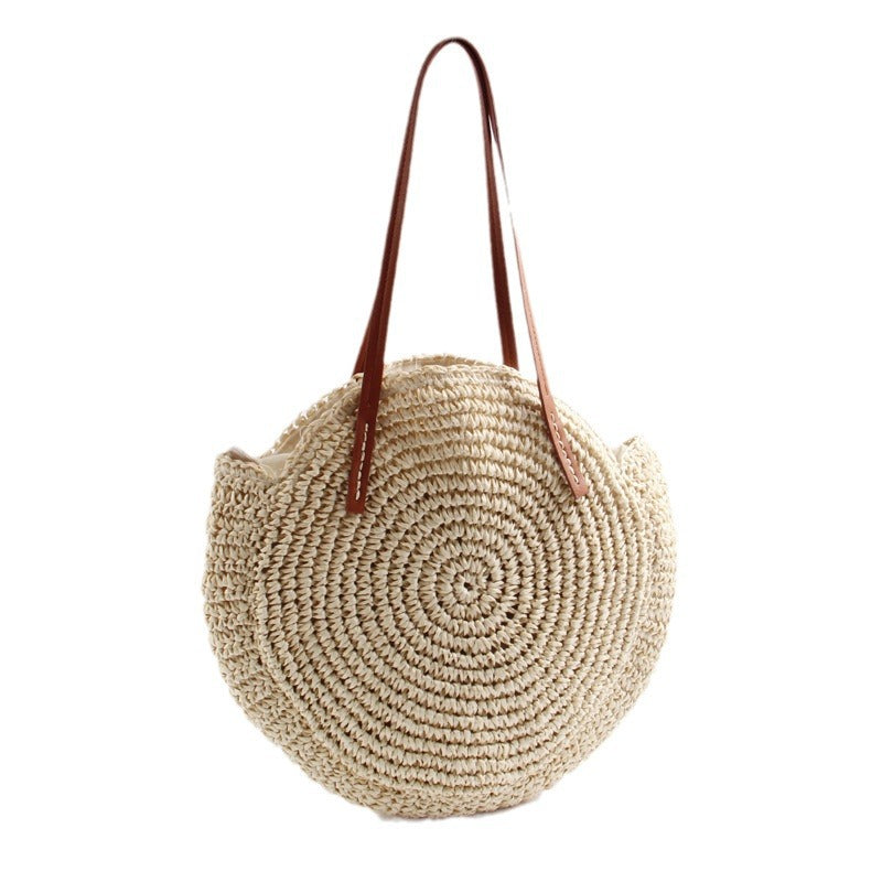 Round Bast Bag with Elegant Leather Handles LoungeYard — product view 5