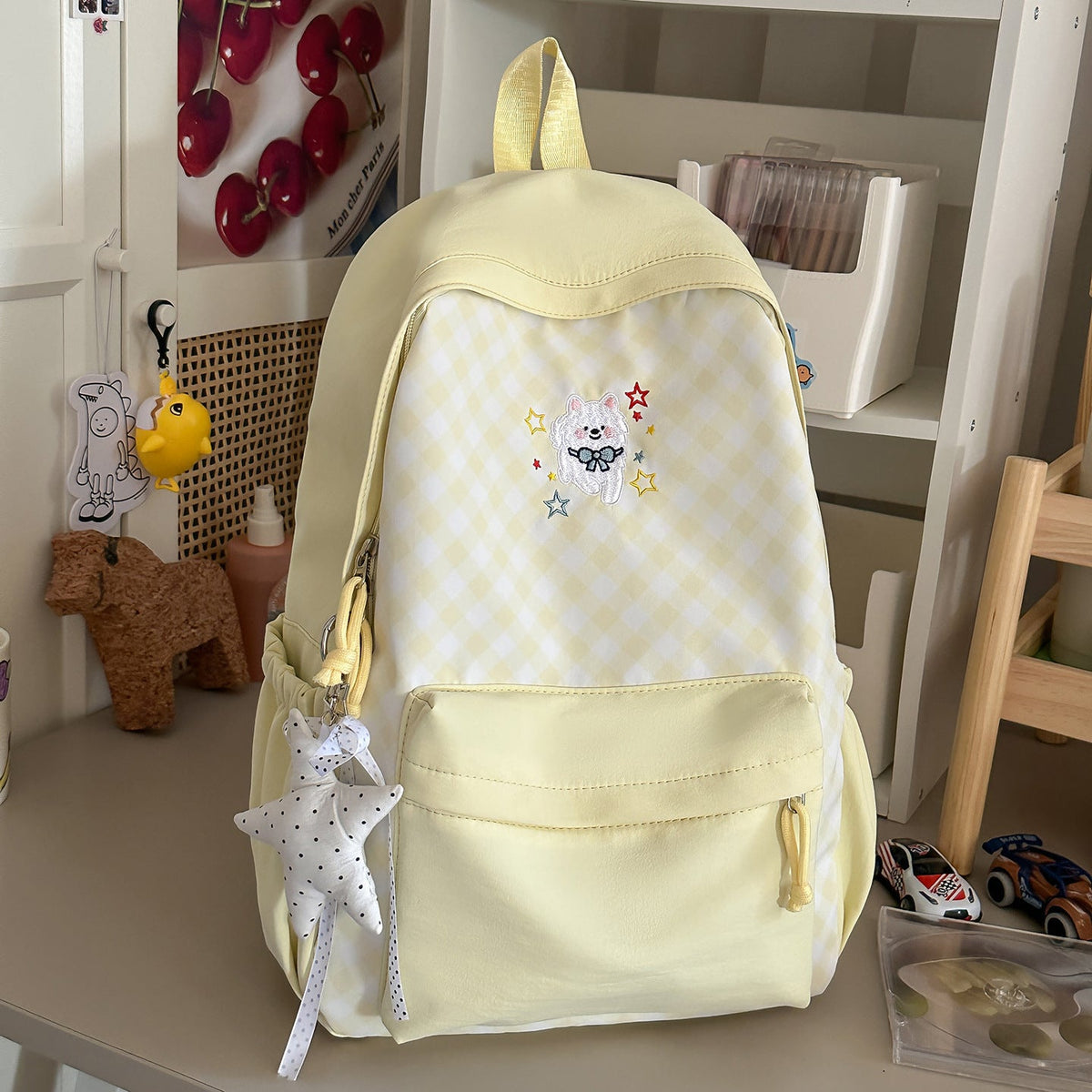 Cute Decorative Checked Pattern Backpack LoungeYard — product view 7