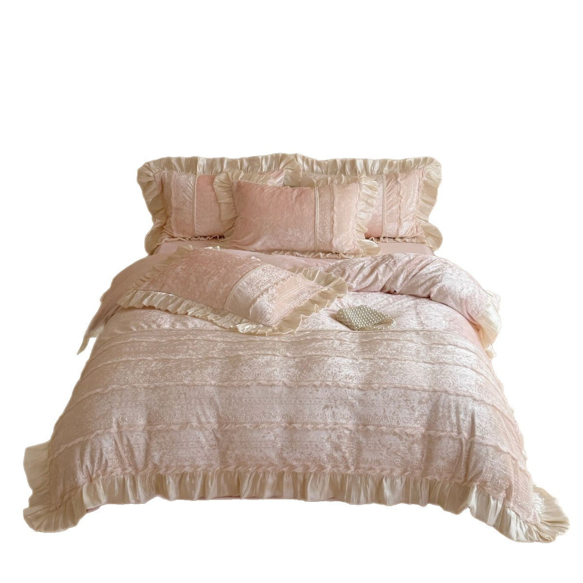 Velvet Bedding Set with Ruffles and Lace Trim — product view 2