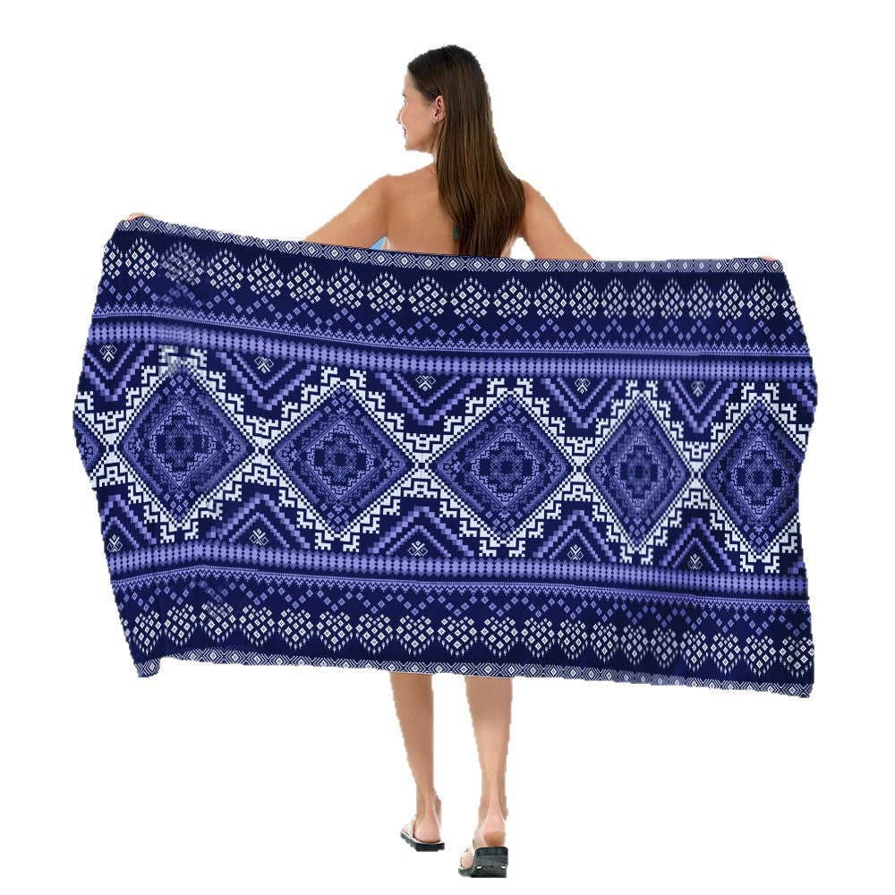 Beach blanket with exclusive geometric tribal design LoungeYard — product view 4