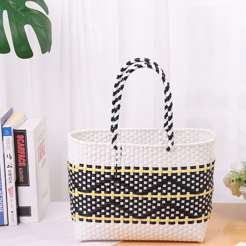 Handcrafted beach bag with colorful wave pattern LoungeYard — product view 2