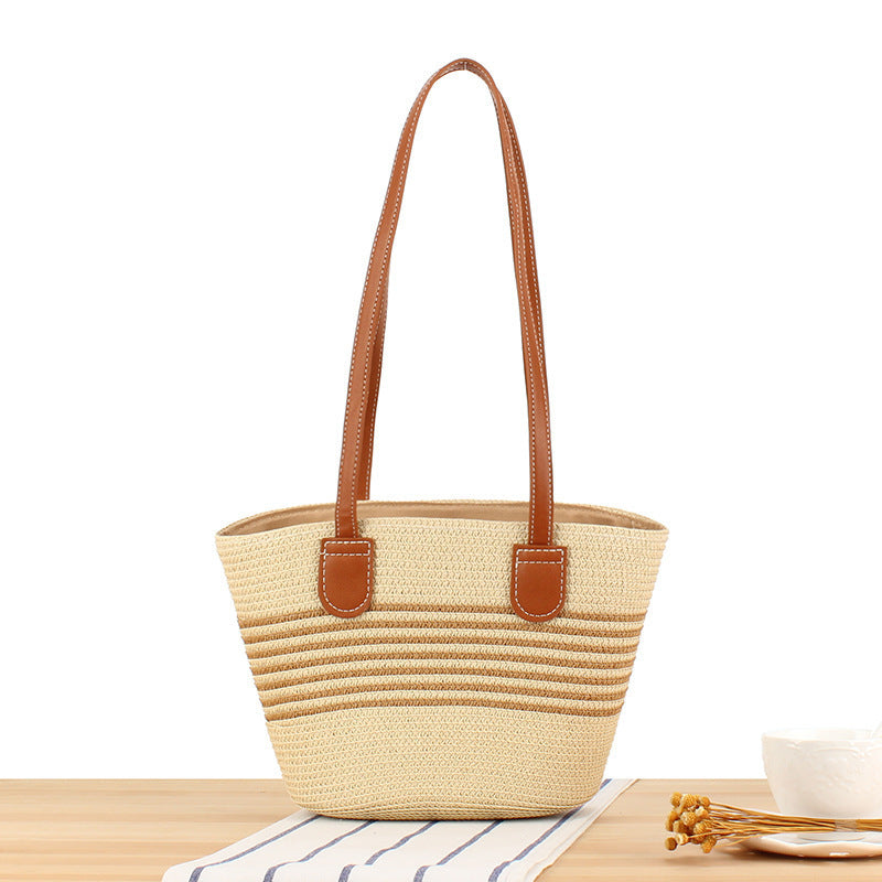 Beach bag with Stylish Woven Design and High-Quality Vegan Leather Handles LoungeYard — product view 1