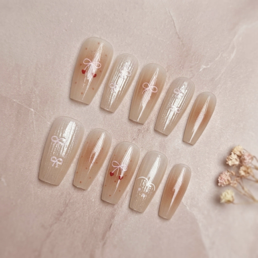 Decorative Press-On Nail Set with Elegant Bow Designs — product view 1