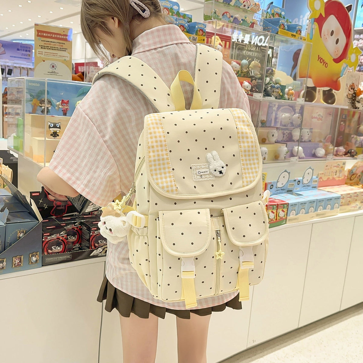 Cute Illustrated Polka Dot Backpack LoungeYard — product view 3