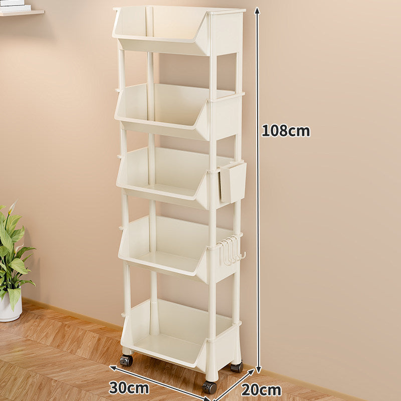 Compact Two-Tier Rolling Storage Cart with Side Hooks — product view 4