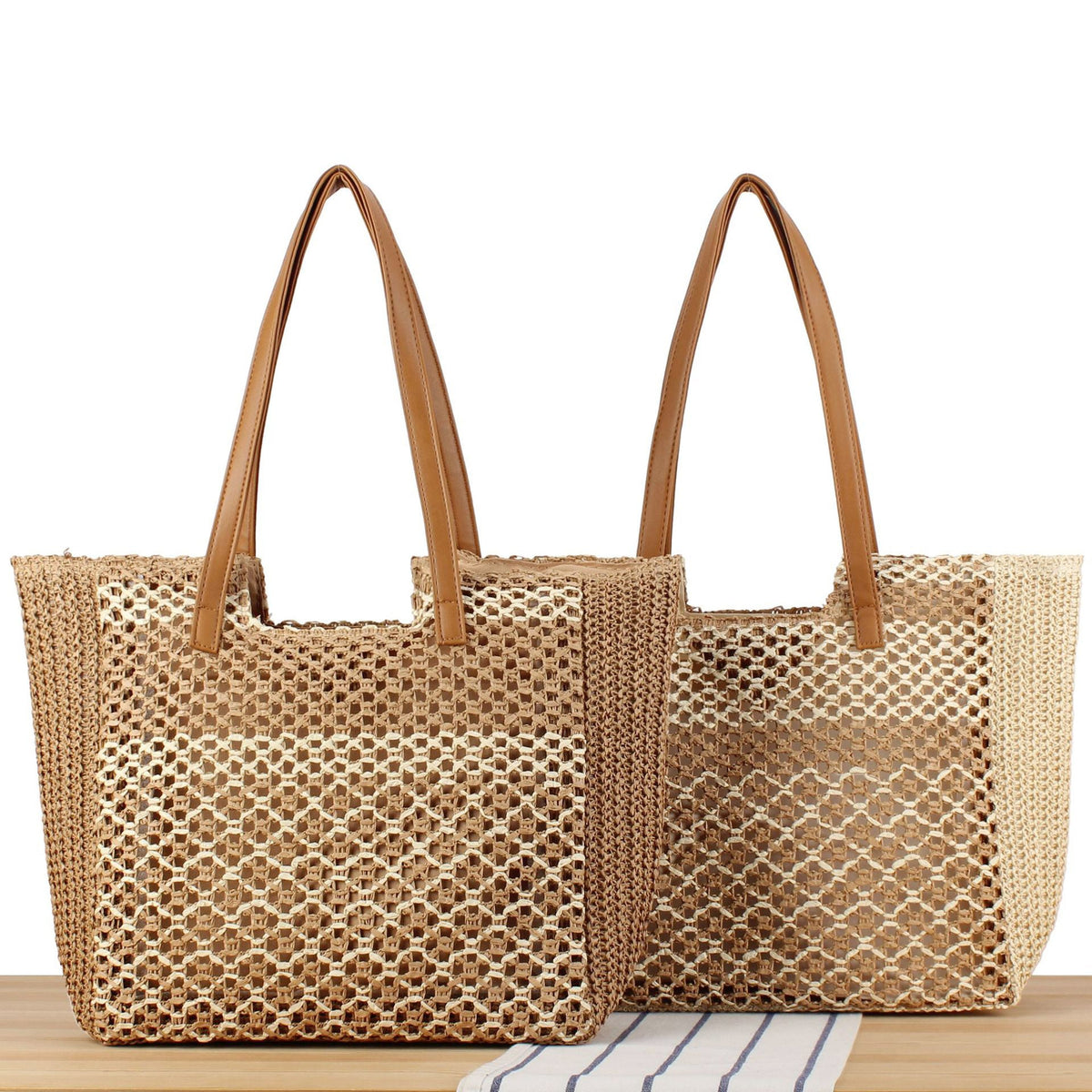 Woven beach bag with leather handles LoungeYard — product view 2