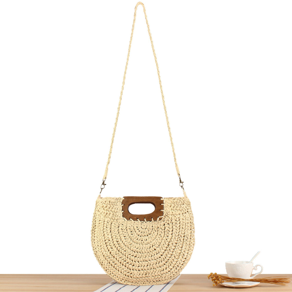 Macrame Crossbody Bag with Wooden Handle LoungeYard — product view 1
