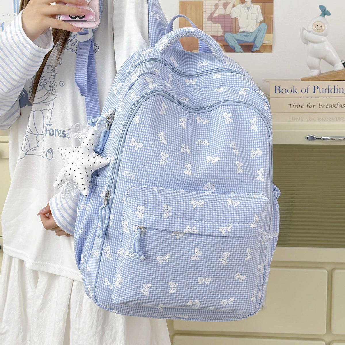 Cute Bow-Embellished Casual Backpack LoungeYard — product view 1