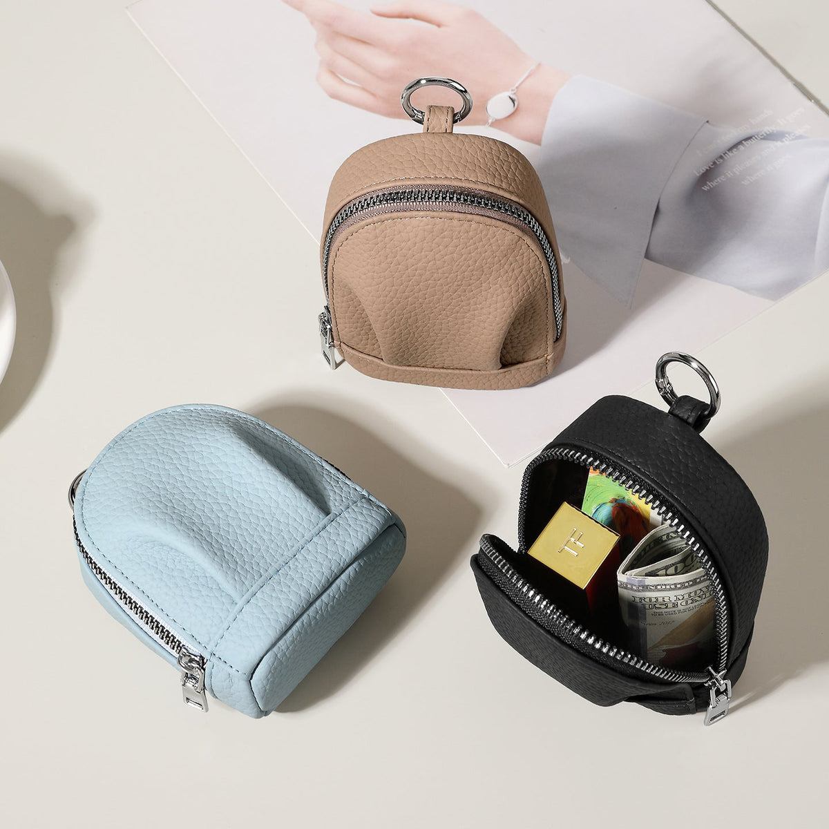 Textured Leather Coin Pouch — product view 5