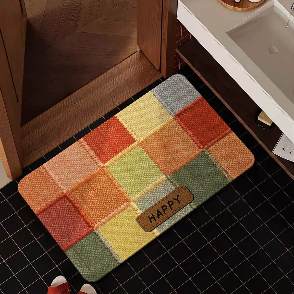 Cozy Patchwork Bath Mat Bowlift — product view 1