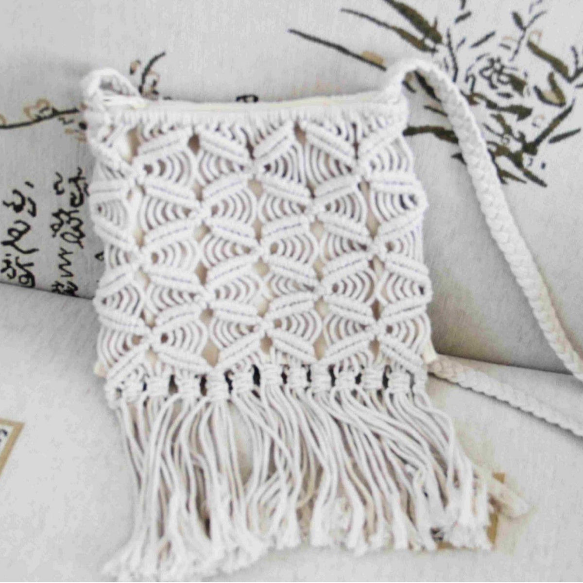 Hand-knotted macrame bag with fringes LoungeYard — product view 5