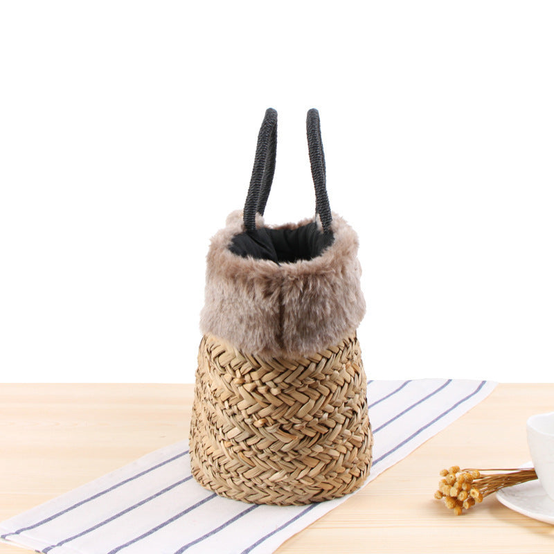 Braided handbag with luxurious faux fur trim LoungeYard — product view 2