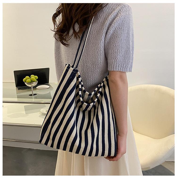 Casual Striped Canvas Tote Bag — product view 1