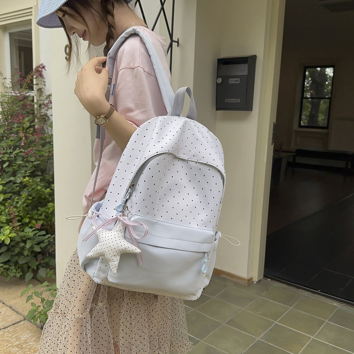 Polka Dot and Solid Color Backpack LoungeYard — product view 2