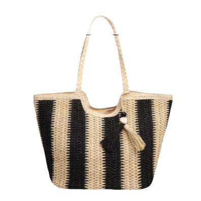 Beach bag with cheerful stripes and tassel details LoungeYard — product view 4