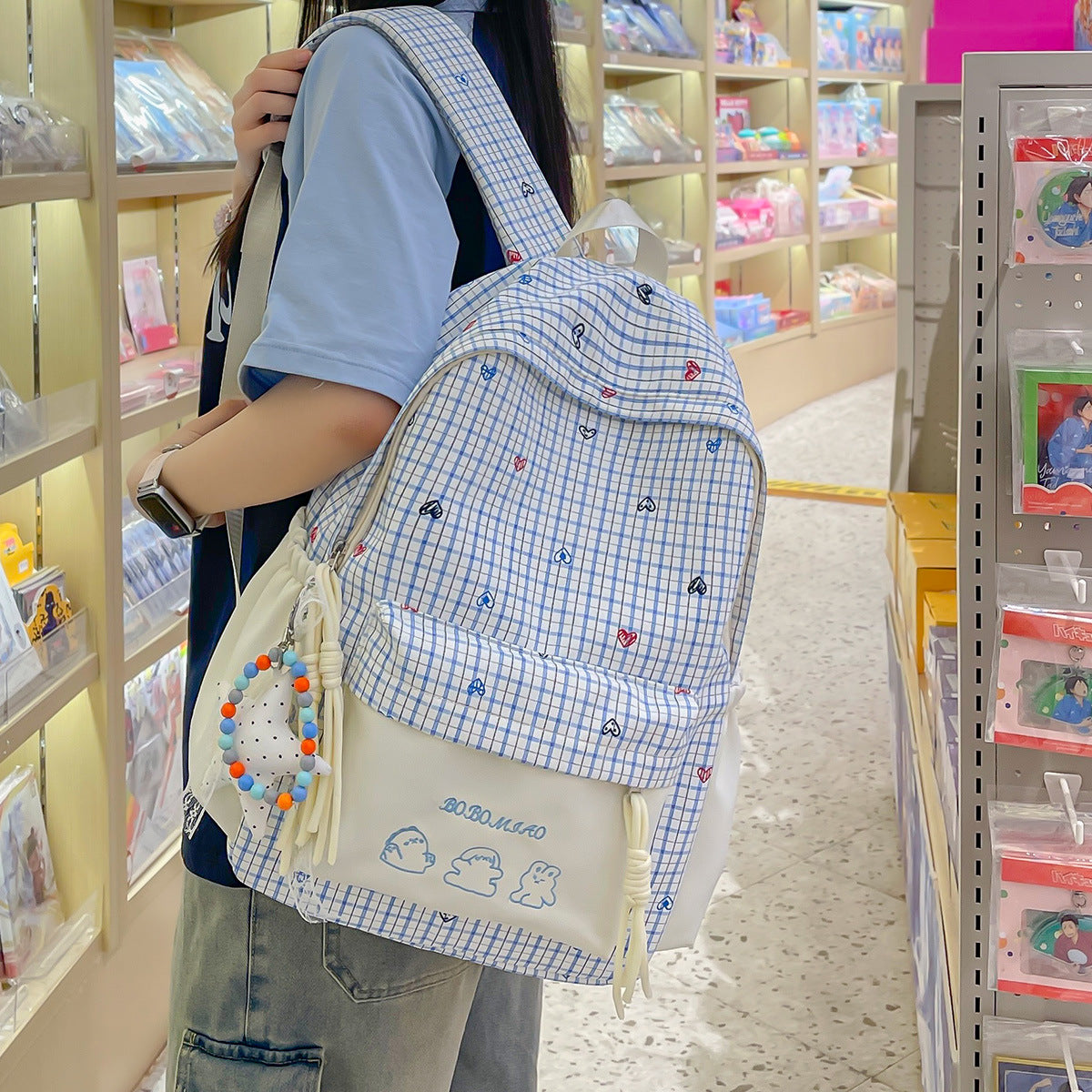 Fun Heart Print Casual Backpack LoungeYard — product view 2