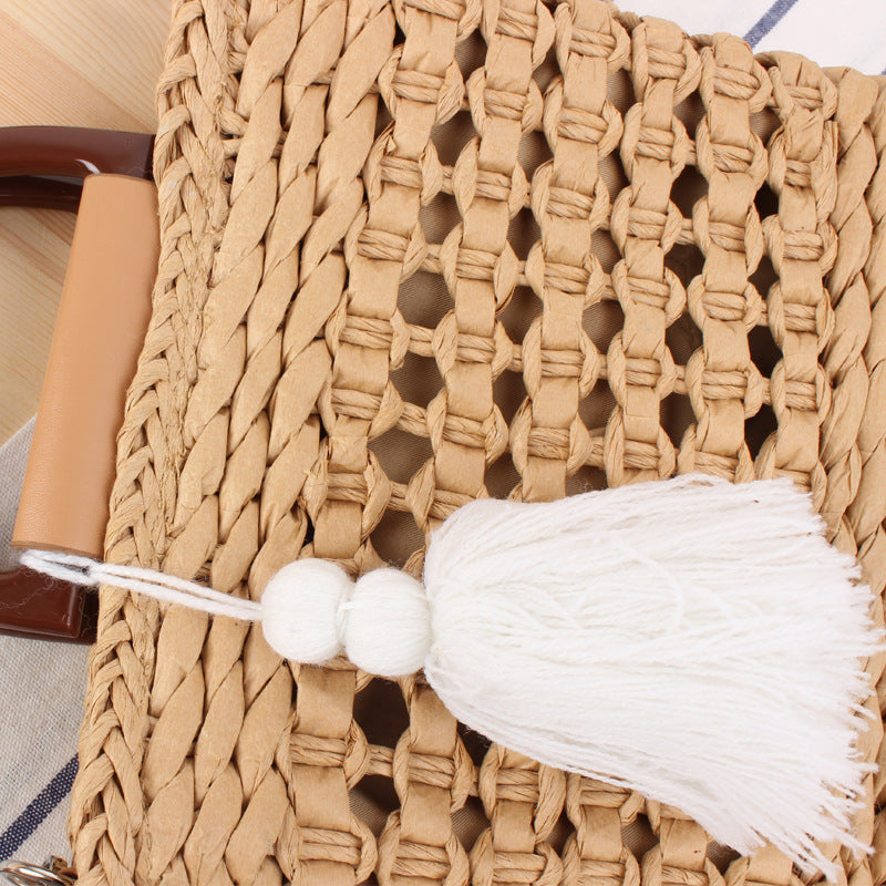Woven tote bag with detachable faux leather strap LoungeYard — product view 3
