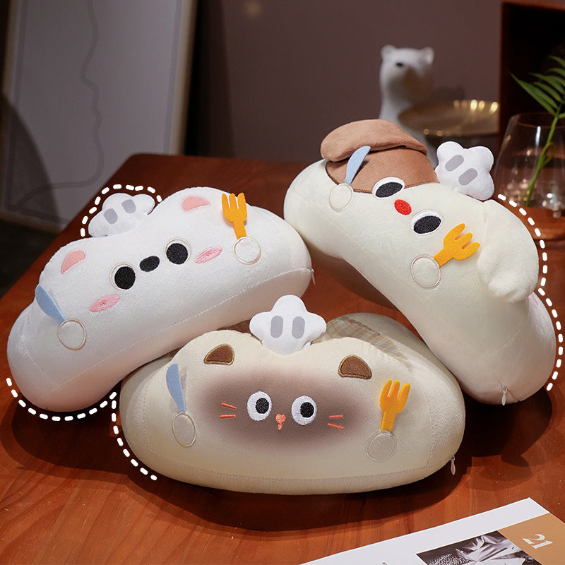 Plush neck pillow travel pillow with cute dog face and appliqués — product view 1