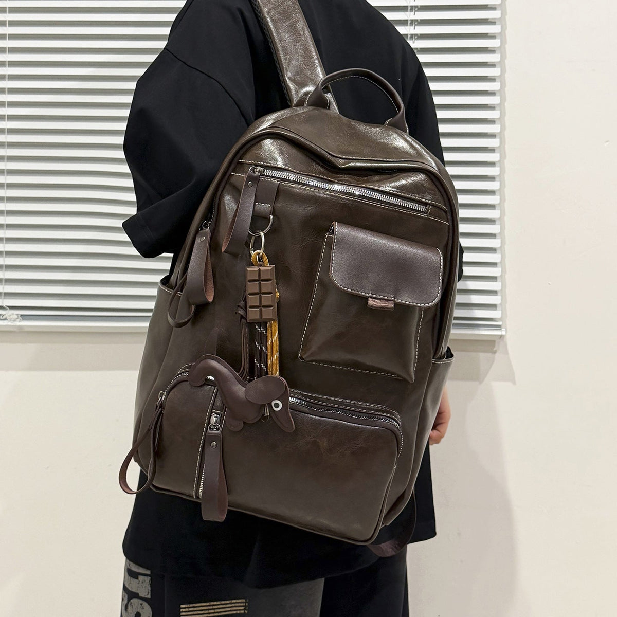 Durable Vintage Leather Backpack LoungeYard — product view 2