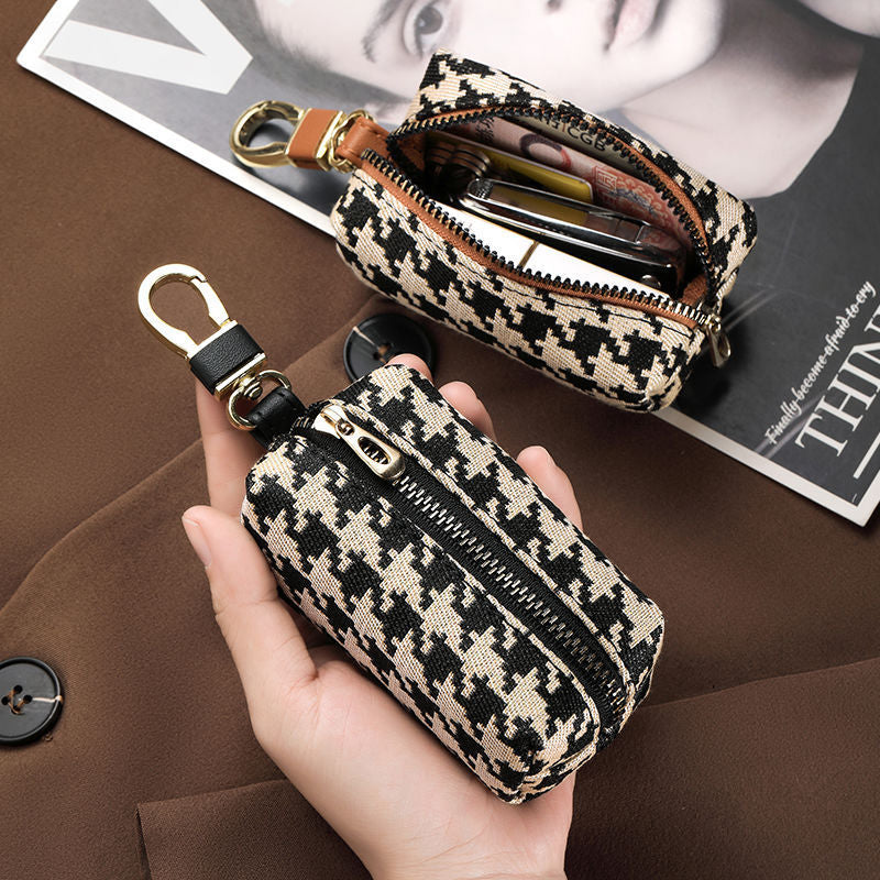 Double-Zippered Houndstooth Pattern Cosmetic Pouch LoungeYard — product view 3