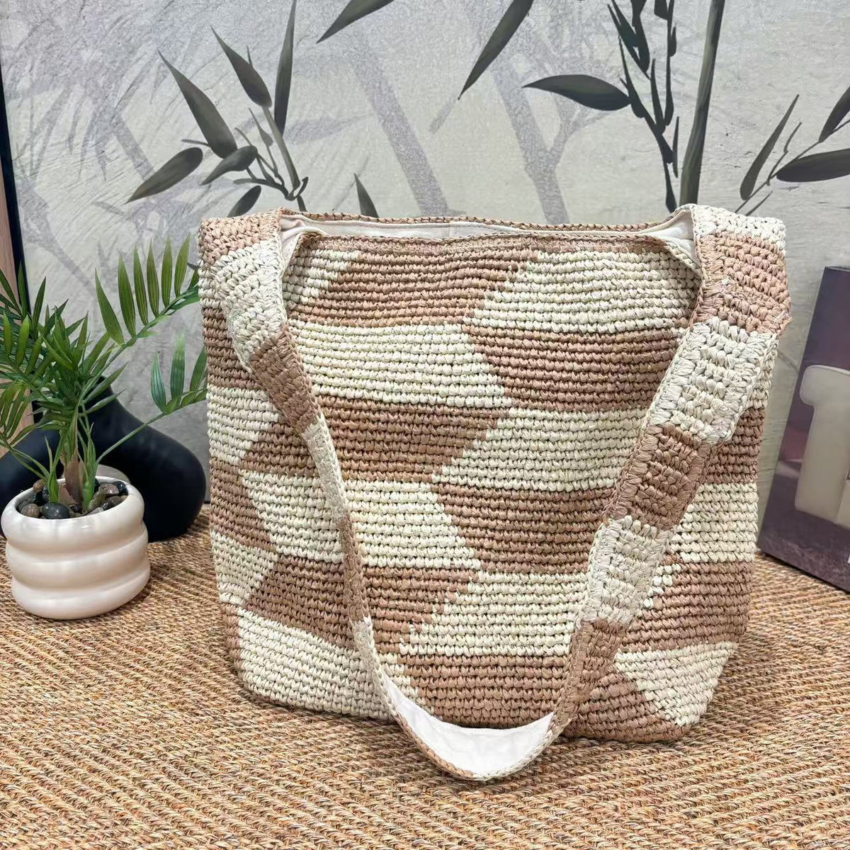 Handcrafted crossbody bag with geometric pattern LoungeYard — product view 3