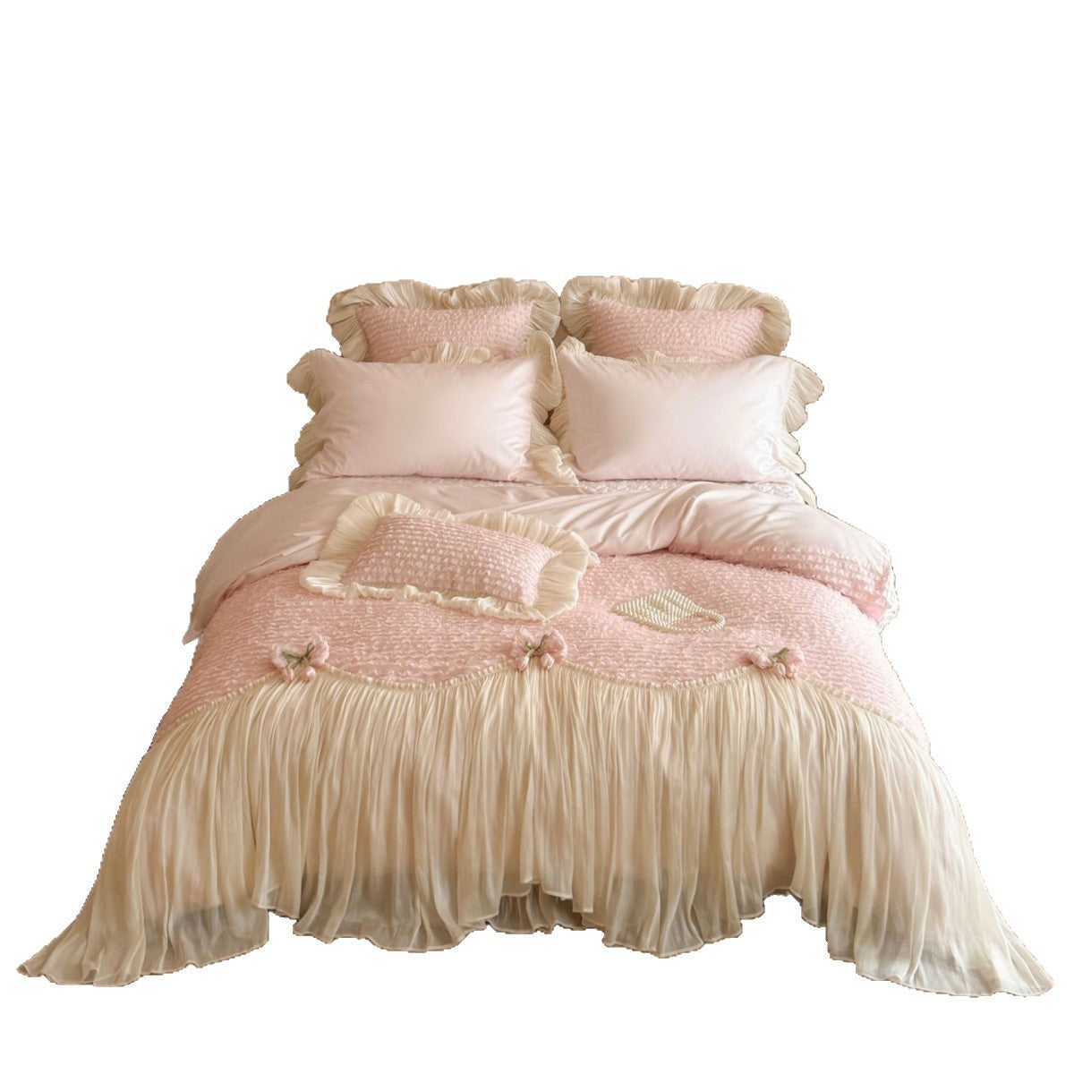 Luxurious duvet cover set with pleated bed skirt, ruffles and delicate frill decoration — product view 4