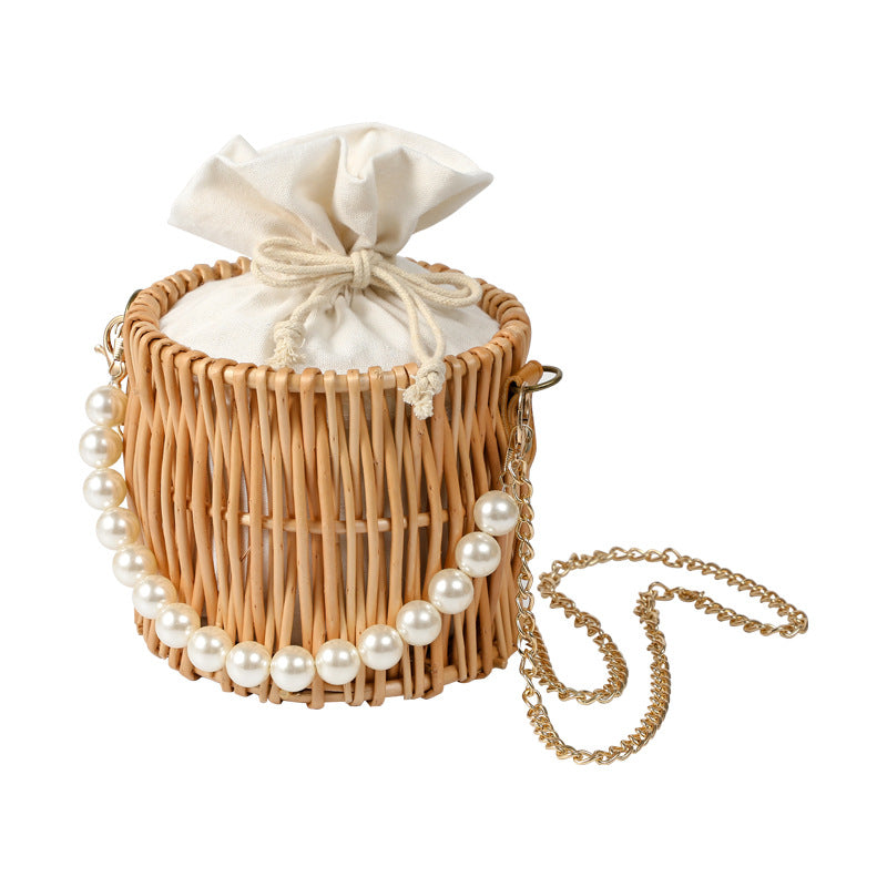 Women's basket bag with pearl decoration LoungeYard — product view 3