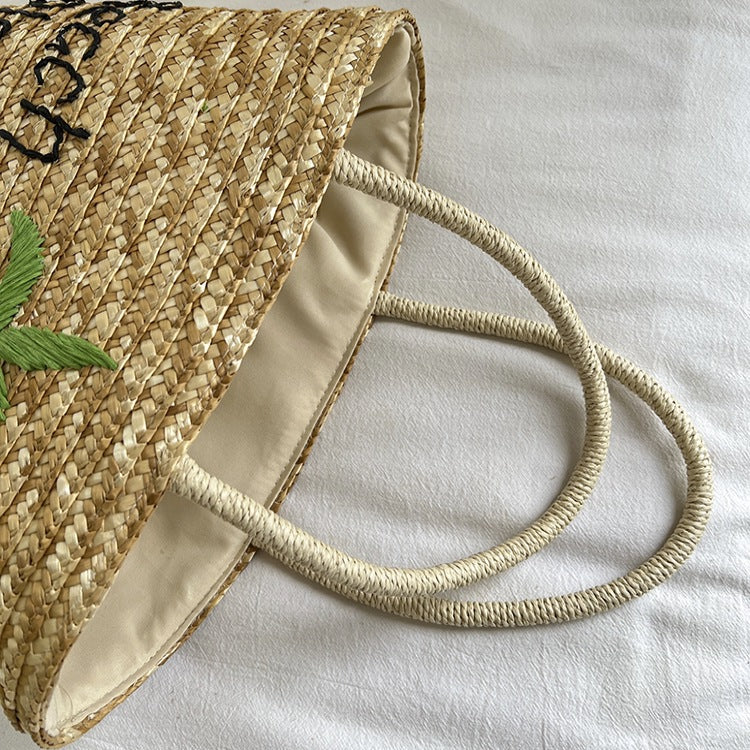 Handmade straw bag with colorful lemon motif LoungeYard — product view 3