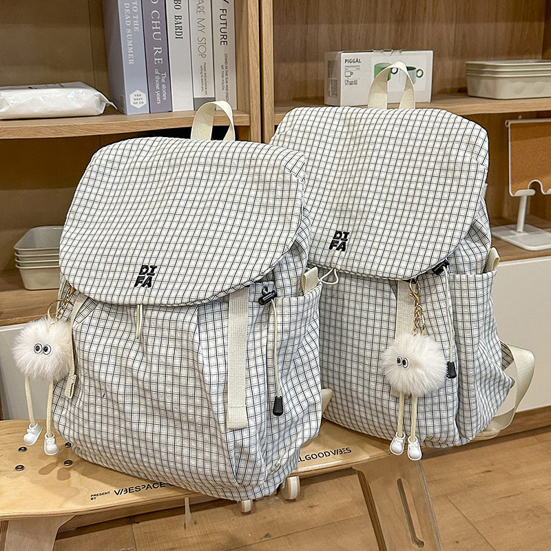 Durable Multi-Pocket Checkered Backpack LoungeYard — product view 6