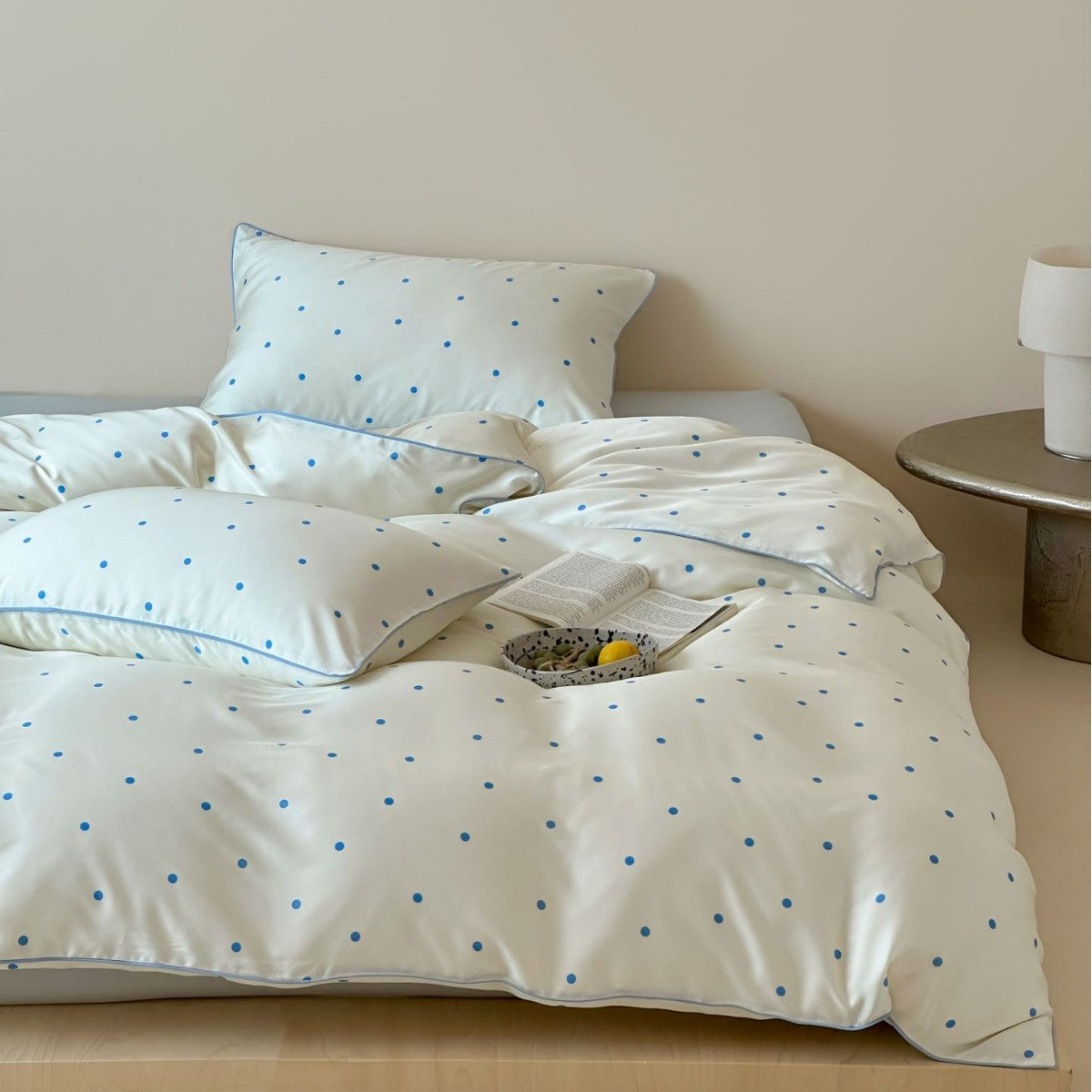 Soft cotton satin bedding with fine check and stripe pattern — product view 7