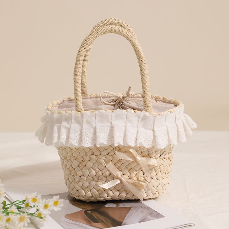 Handcrafted basket bag with delicate ruffles and ribbons LoungeYard — product view 6