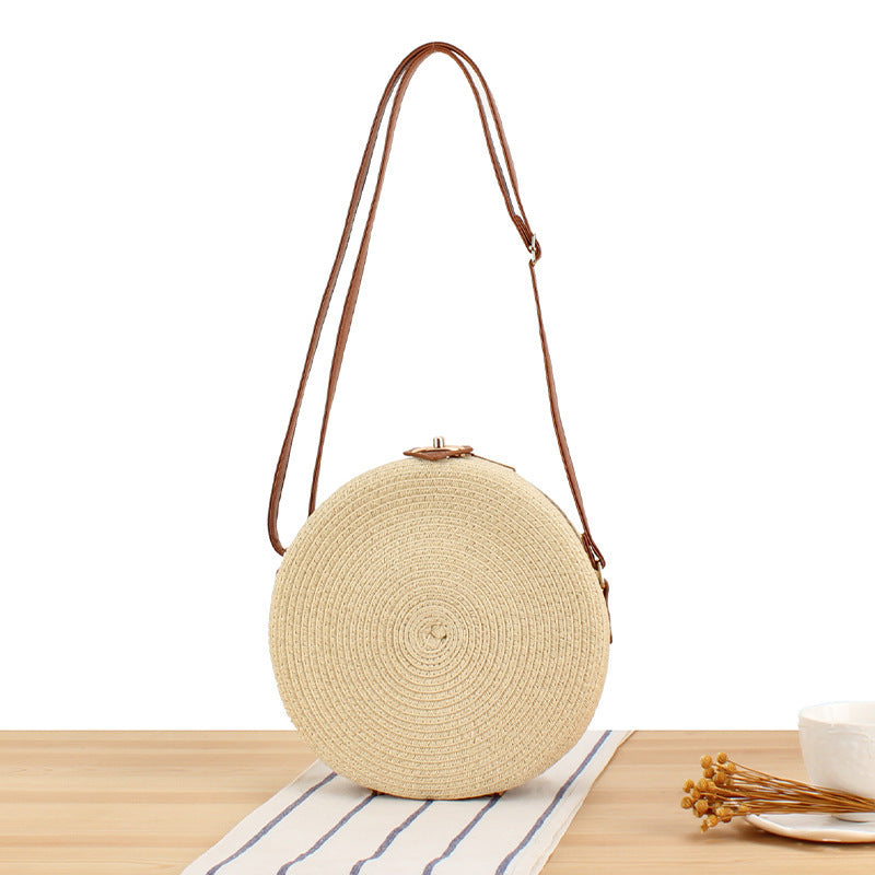 Round Basket Bag with Elegant Leather Handle LoungeYard — product view 1