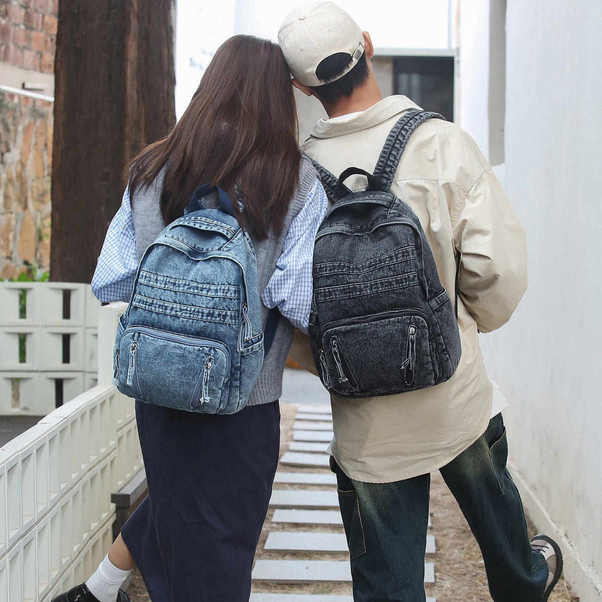 Durable Denim Fabric Backpack LoungeYard — product view 3
