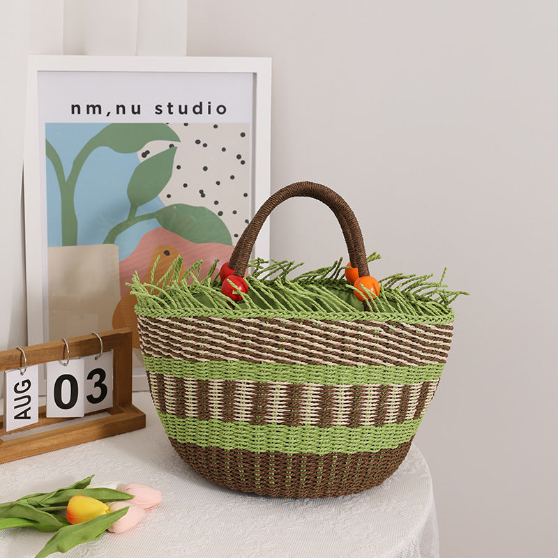 Handmade basket bag with cheerful garden design LoungeYard — product view 1