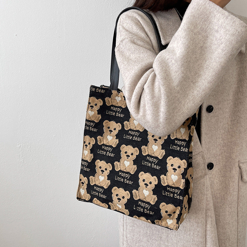 Cute Bear Print Canvas Tote Bag — product view 5