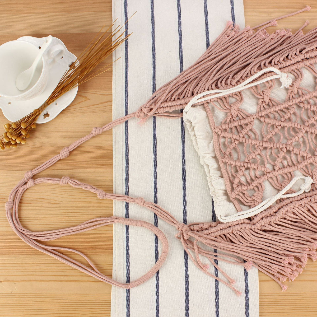 Creative Macrame Shoulder Bag with Fringe LoungeYard — product view 2