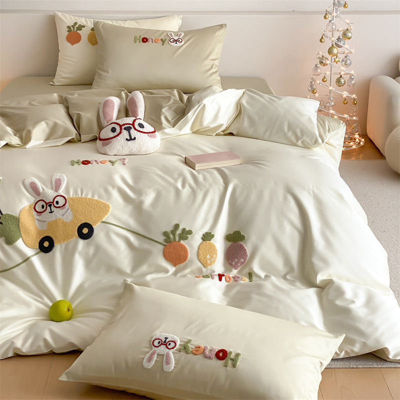 Children's bedding set made of cotton satin with embroidered rabbit and vegetable appliqués — product view 2