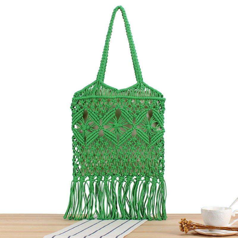 Macrame Tote Bag with Decorative Fringes LoungeYard — product view 5