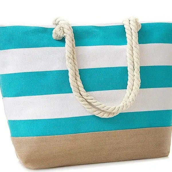 Beach bag with maritime stripes and sturdy rope handles LoungeYard — product view 3