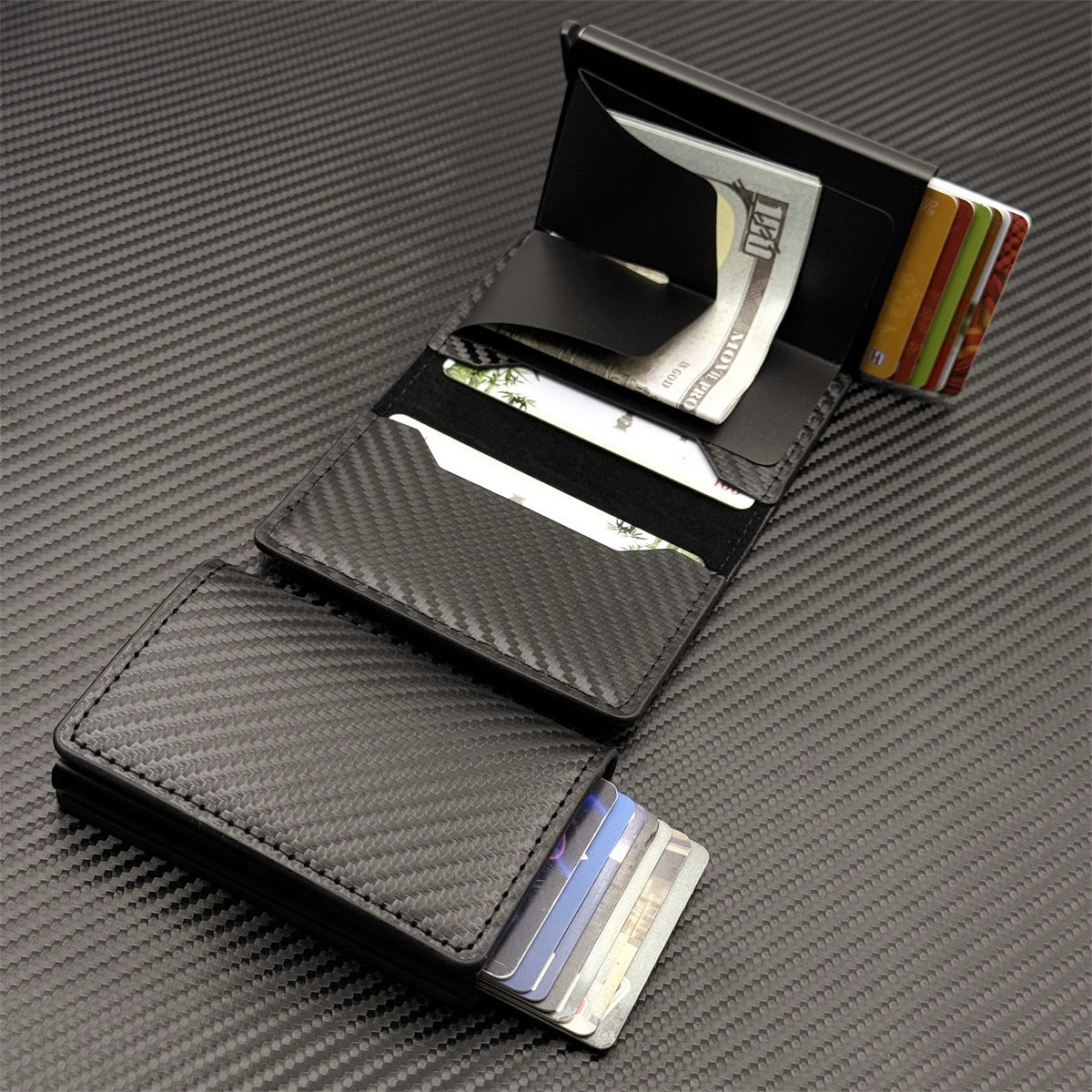 Slim RFID-Blocking Automatic Card Eject Leather Wallet LoungeYard — product view 3