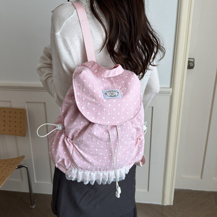 Charming Polka Dot Ruffled Backpack LoungeYard — product view 1