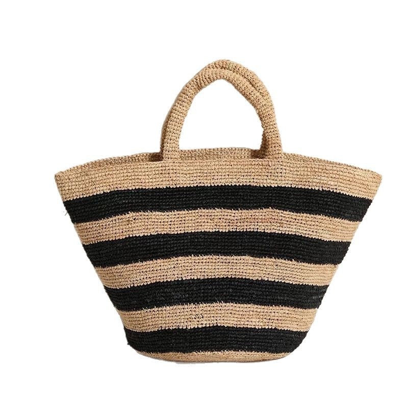 Handwoven beach bag in modern striped pattern LoungeYard — product view 4