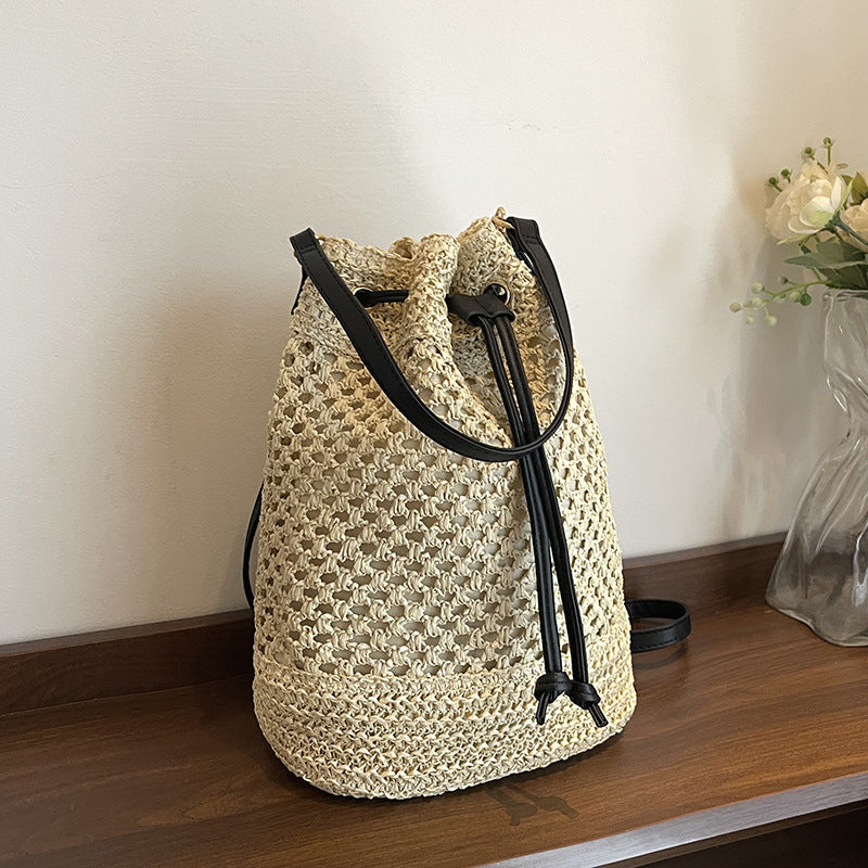 Woven Drawstring Bucket Bag — product view 6