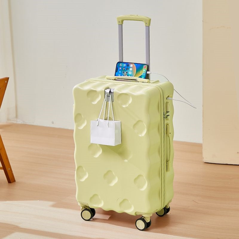hard-shell carry-on suitcase with integrated foldable cup holder phone cradle USB charging port and external bag hooks LoungeYard — product view 6