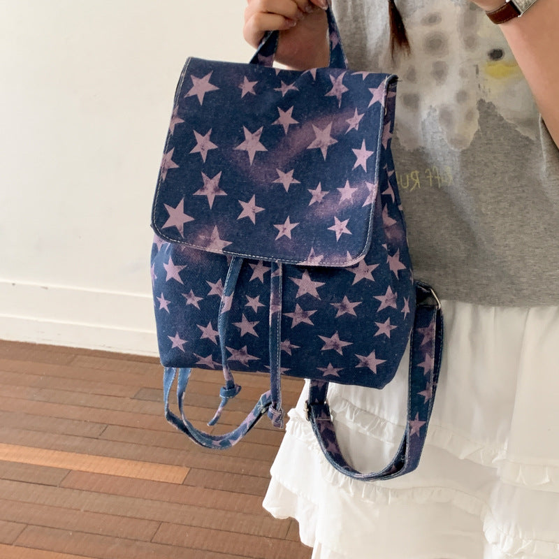 Star-Patterned Denim Backpack — product view 1