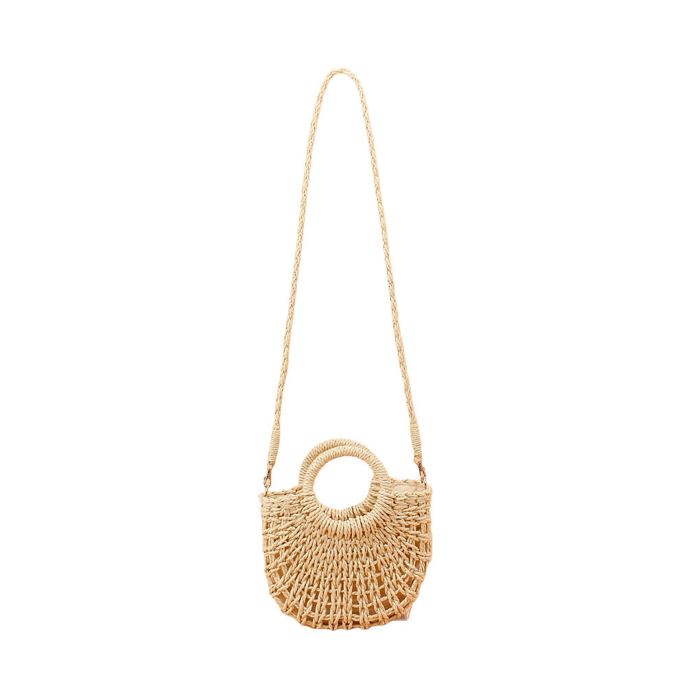 Shoulder bag made of woven natural material with round opening LoungeYard — product view 1